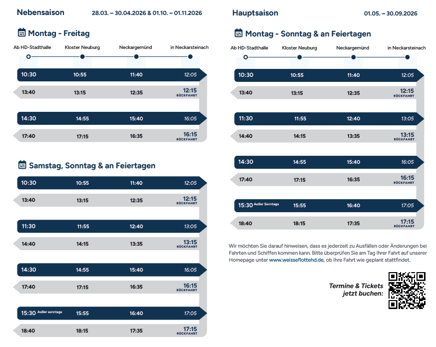 Saisonzeiten und Abfahrten Saisonzeiten und Abfahrten • Weisse Flotte Rhein-Neckar